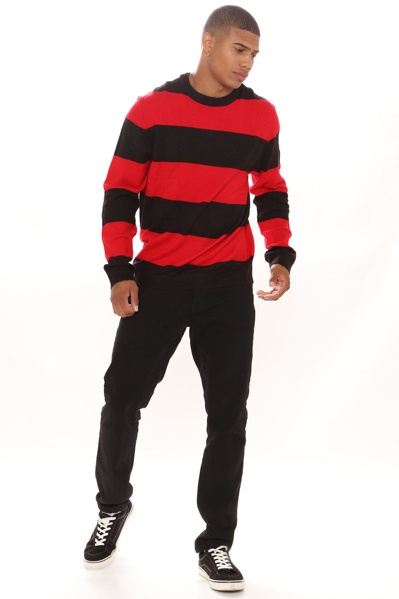 Black and red sales striped jumper mens