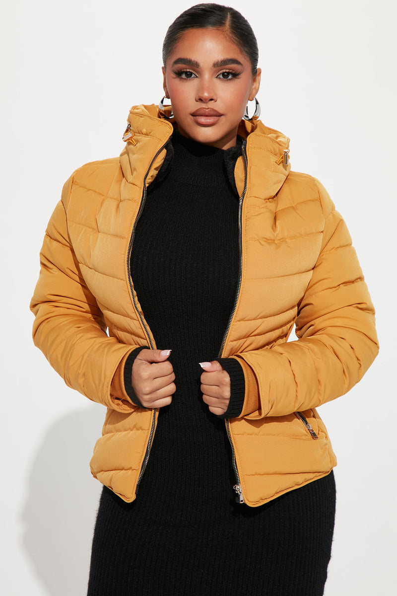 Ladies mustard sale puffer jacket