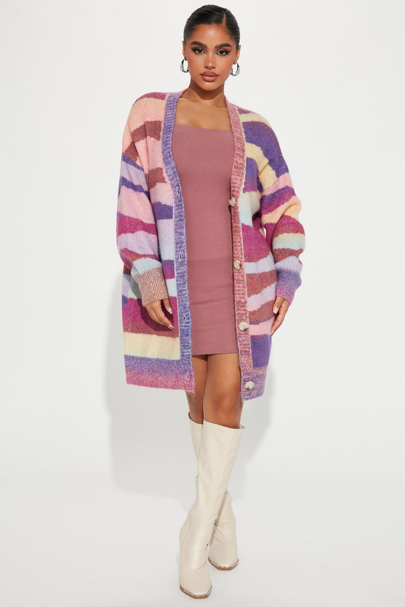 Sunbeam Abstract Striped Cardigan Purple combo