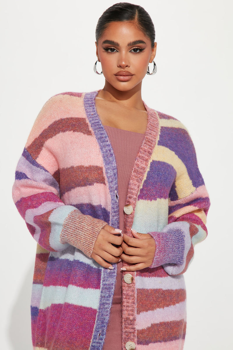 Sunbeam Abstract Striped Cardigan - Purple/combo