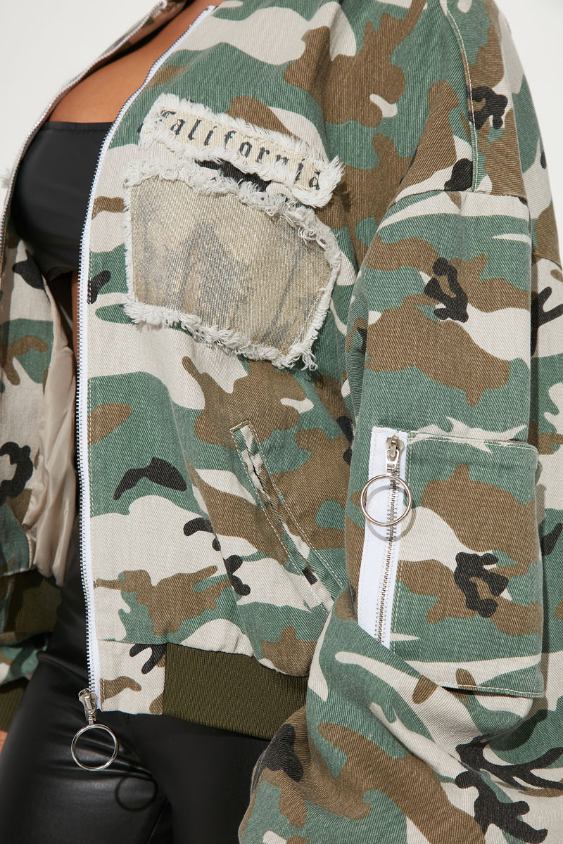 Womens clearance camo bomber