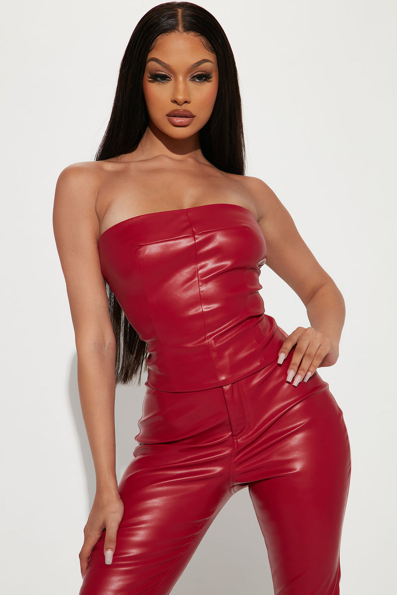 Red leather sales pant suit