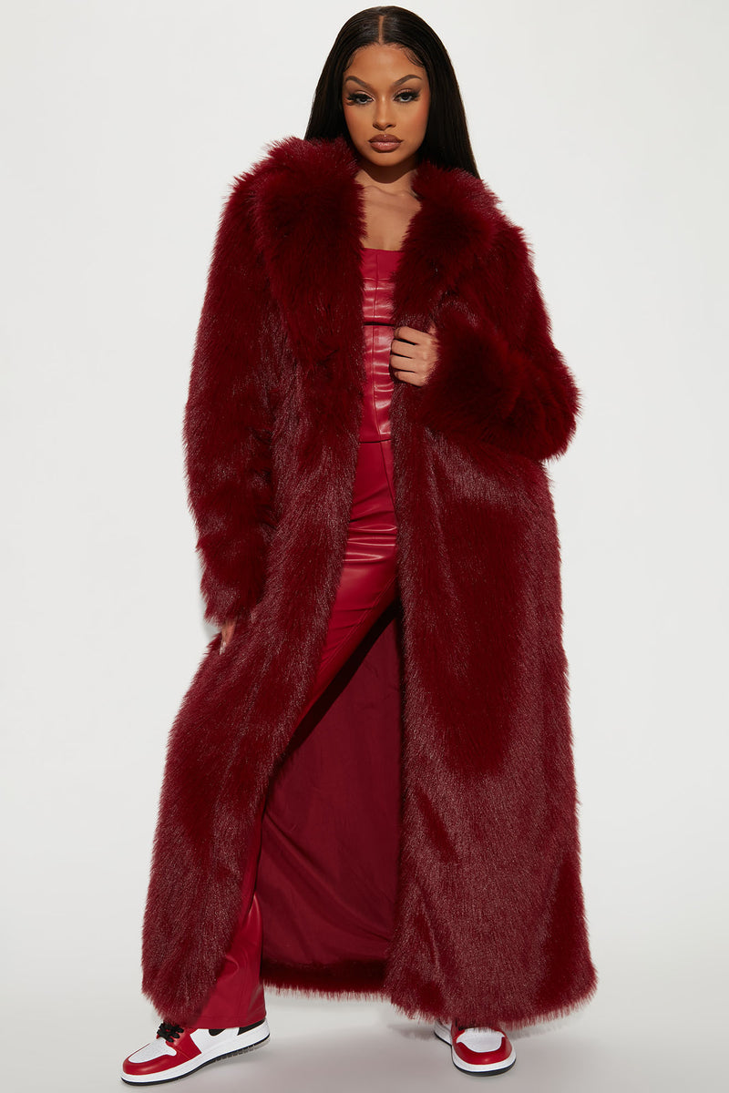 Burgundy faux store fur