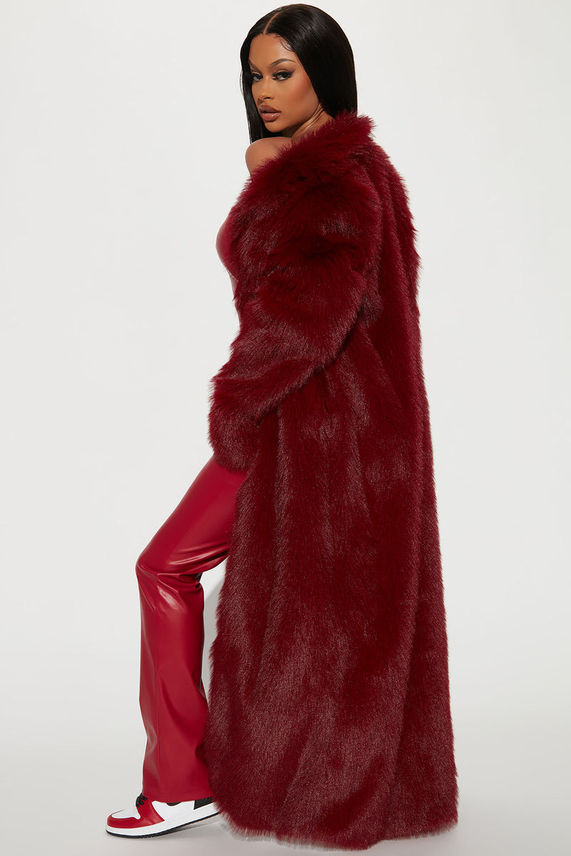 Long red faux on sale fur coat