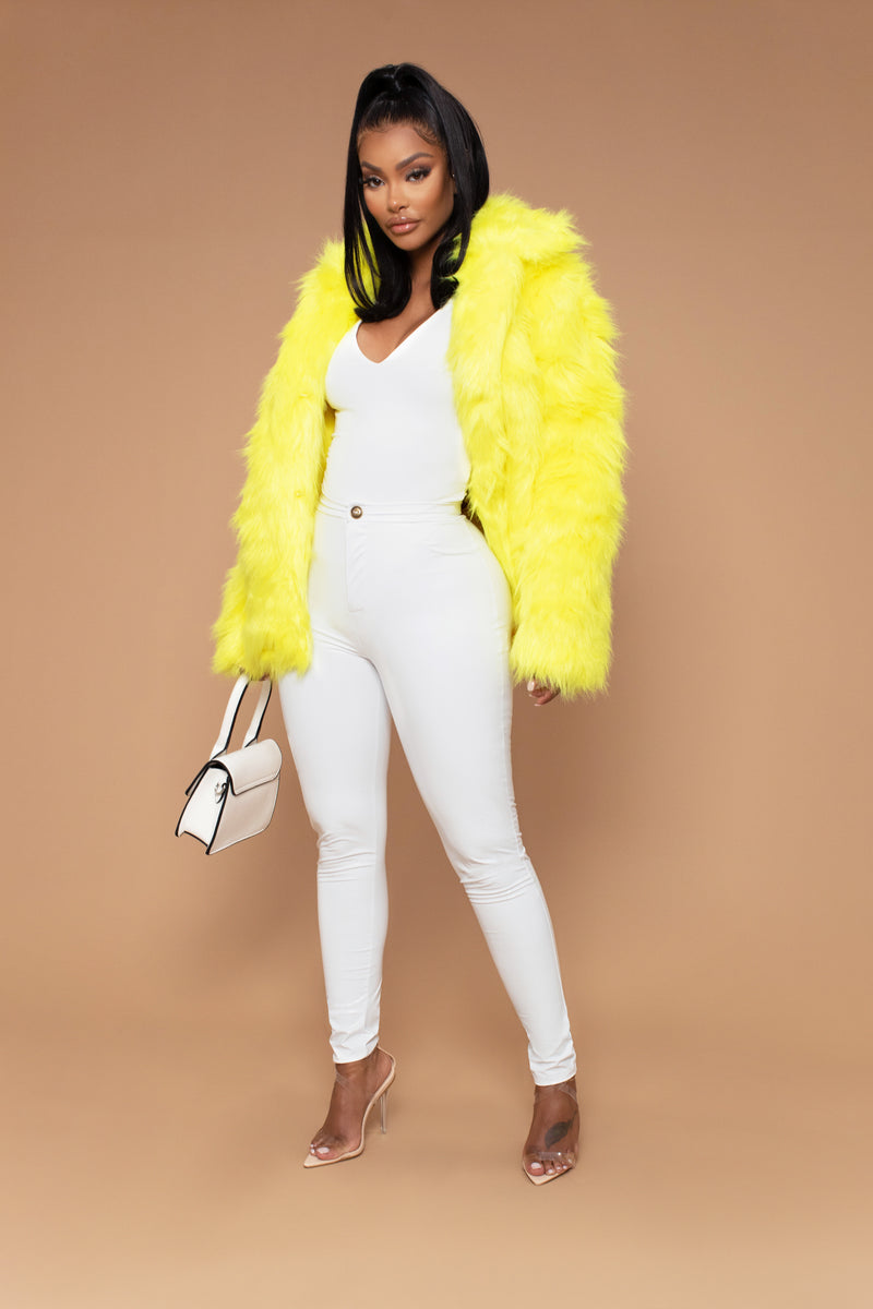 Yellow faux sale fur jacket