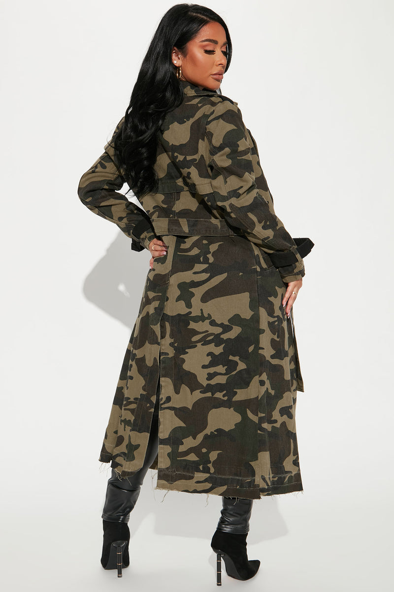 Camo trench shop coat womens
