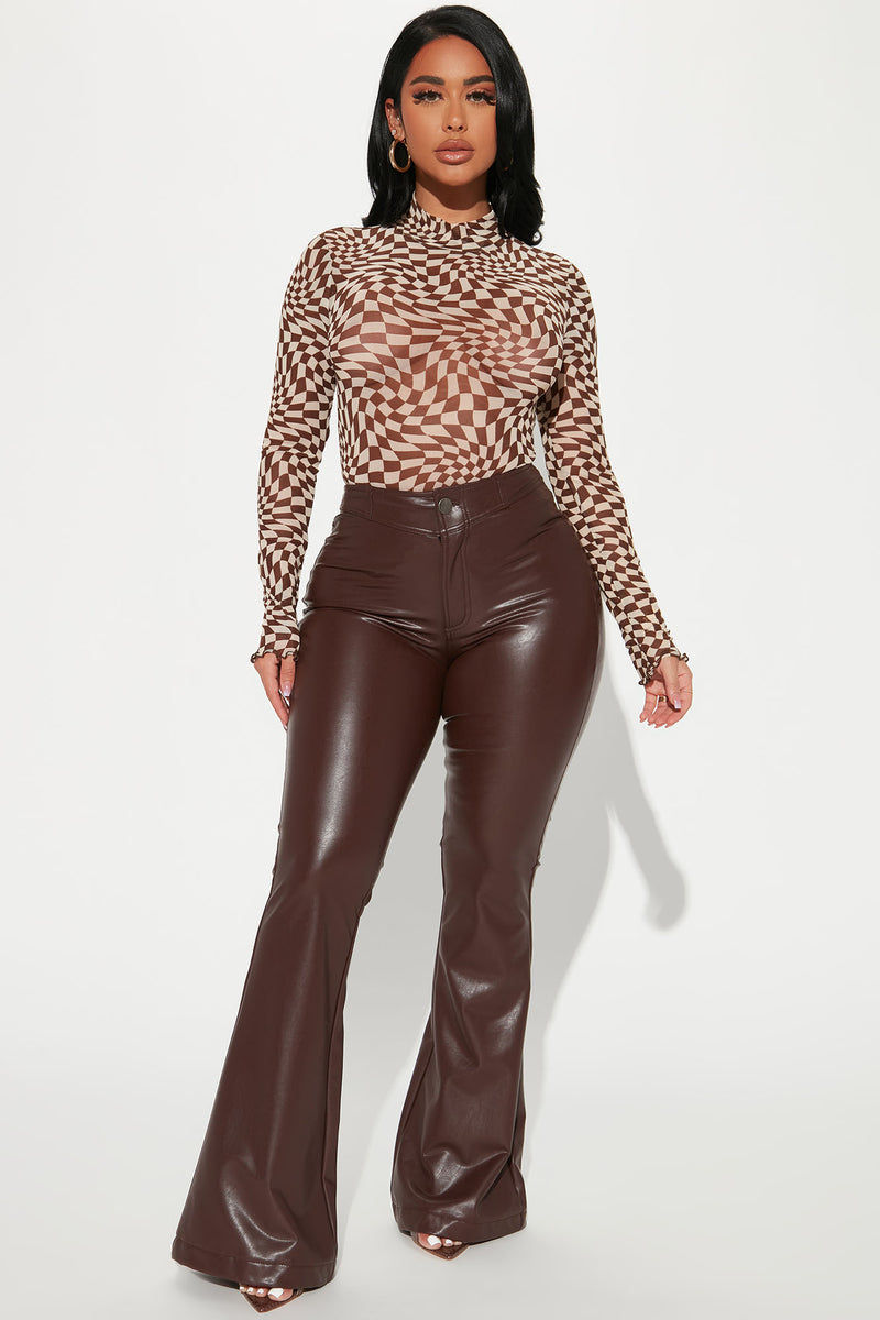 Katiana Faux Leather Flare Pants - Chocolate, Fashion Nova, Pants