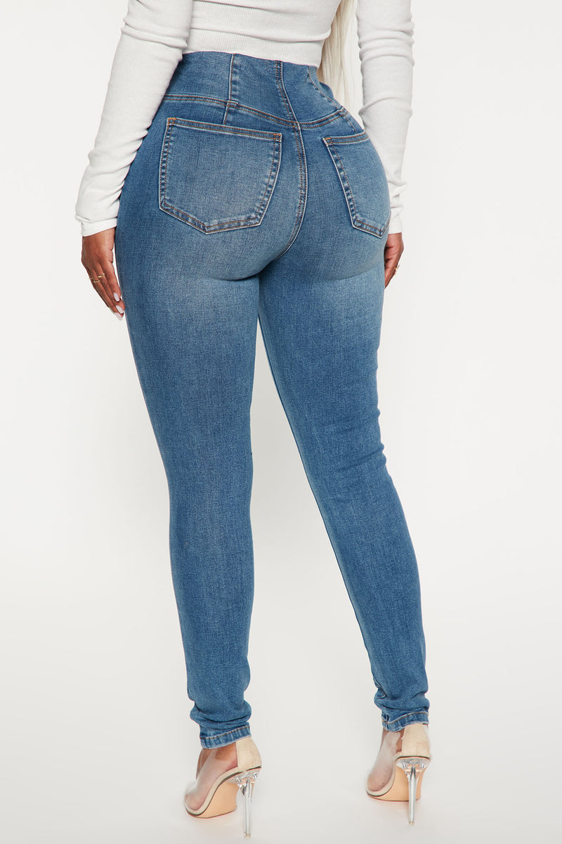 Ripped No Gap Stretch Skinny Jeans Medium Blue Wash