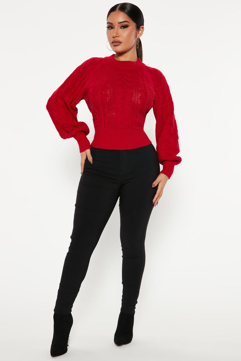 Melissa Cable Knit Cropped Sweater Red