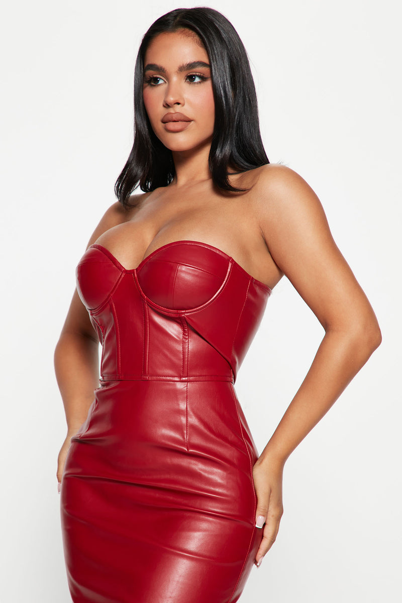Red leather shop dress fashion nova