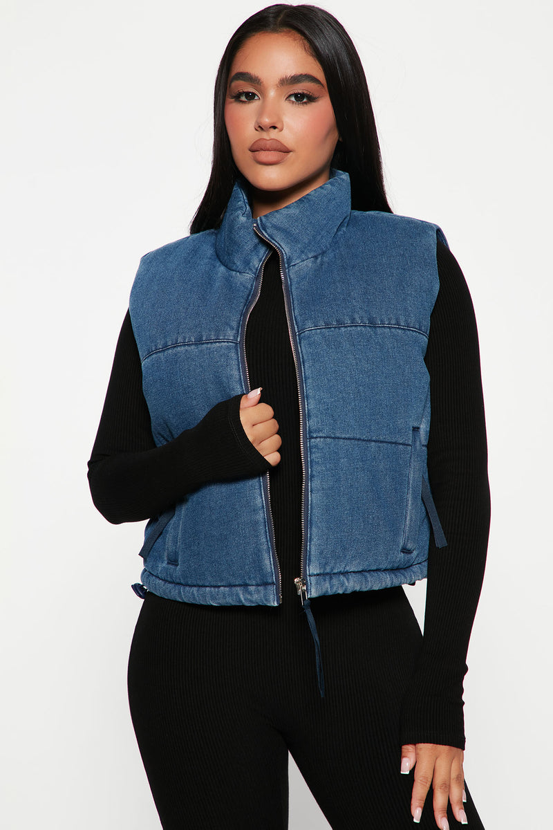 Denim puffer deals vest