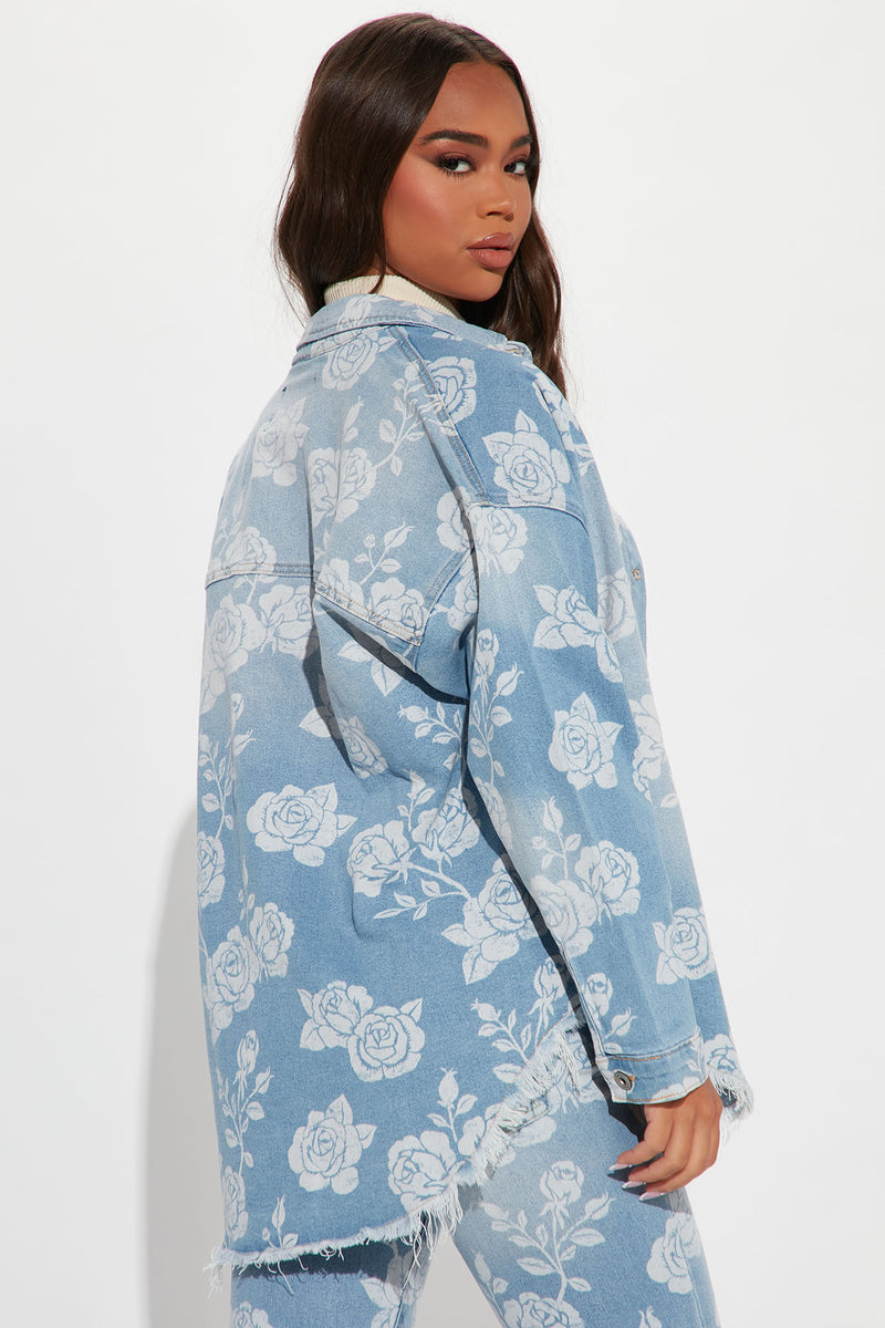 Coming Up Roses Denim Shacket - Light Blue Wash | Fashion Nova, Jackets ...