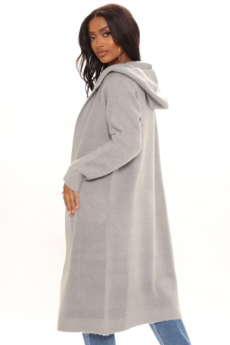 Long grey hooded discount cardigan