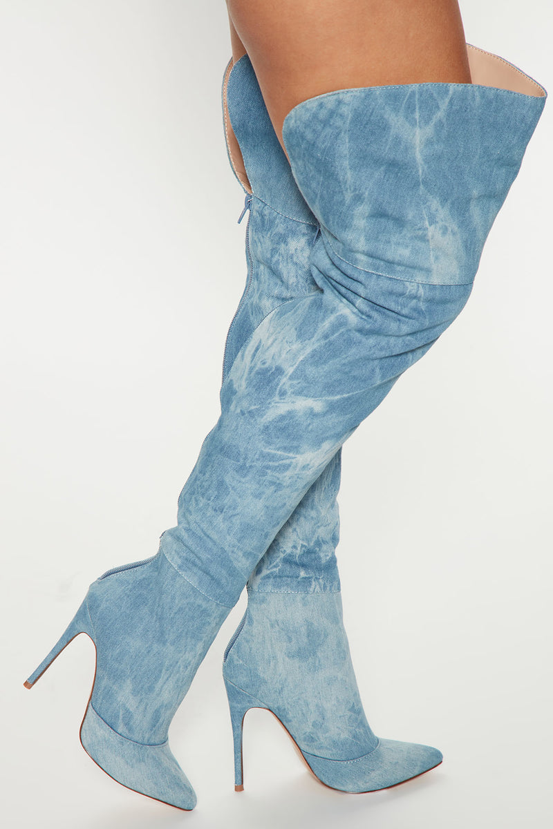 Denim thigh high boots fashion nova 2025