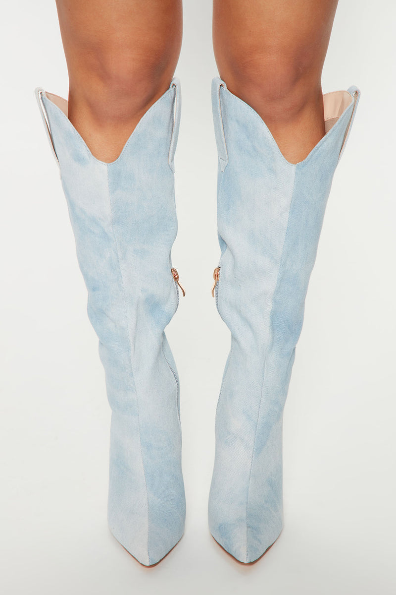 Jayla Denim Knee High Boots Denim Fashion Nova Shoes