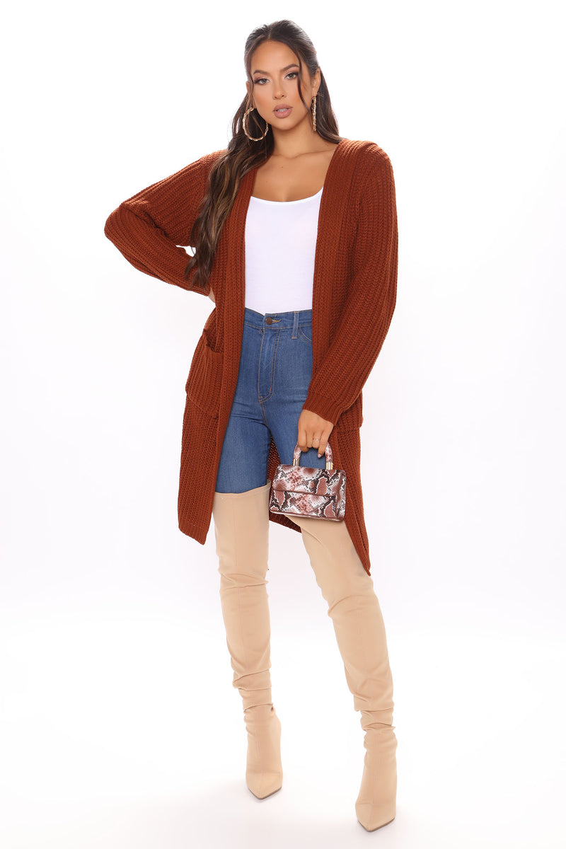 Women's Knit The Floor Cropped Cardigan Sweater in Chocolate Brown Size Medium by Fashion Nova