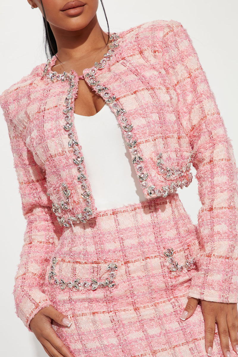 Sophia Tweed Blazer Skirt Set Pink Fashion Nova Luxe