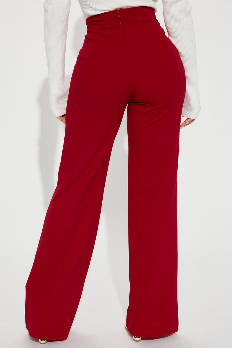 Be Honest Ruched High Waist Pants - Red Metallic
