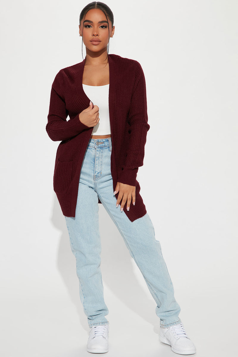 Zoe Two Pocket Cardigan - Burgundy, Fashion Nova, Sweaters