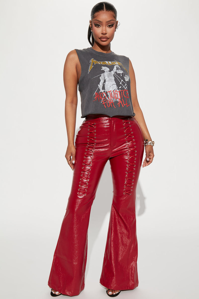 Red leather hot sale flare pants