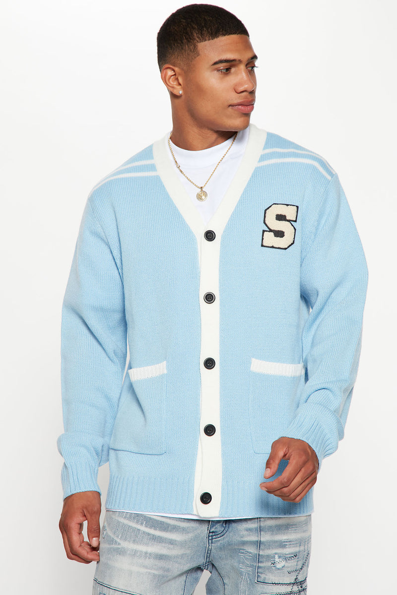 Baby blue sale cardigan mens