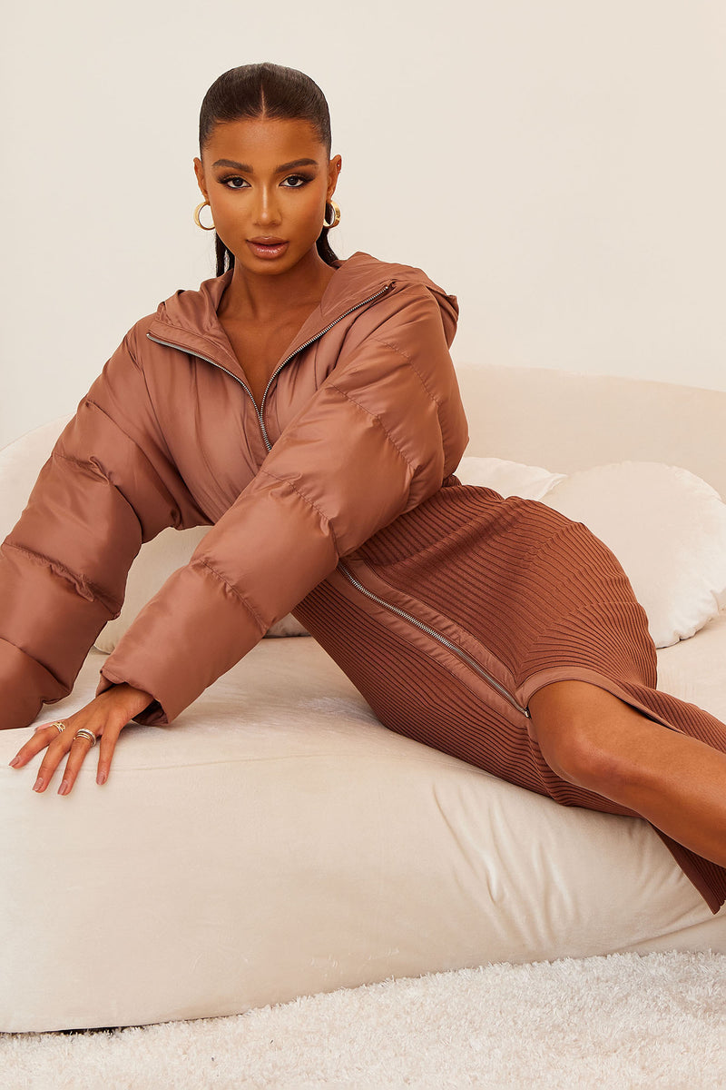 Kim Puffer Midi Dress Mocha Fashion Nova Dresses Fashion Nova