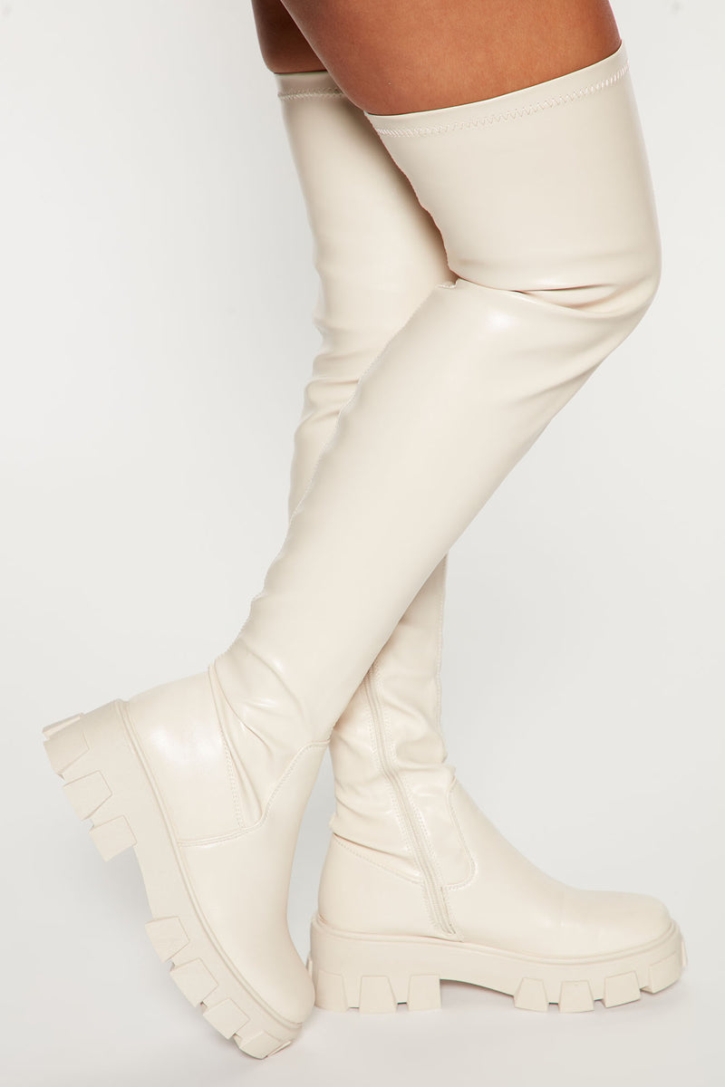 Thigh high boots cream on sale