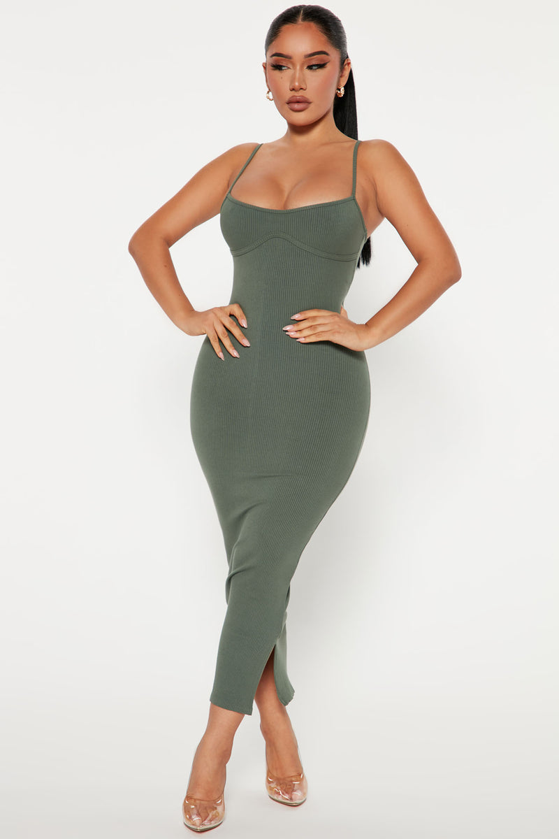 Mercedes Snatched Midi Dress Olive 2