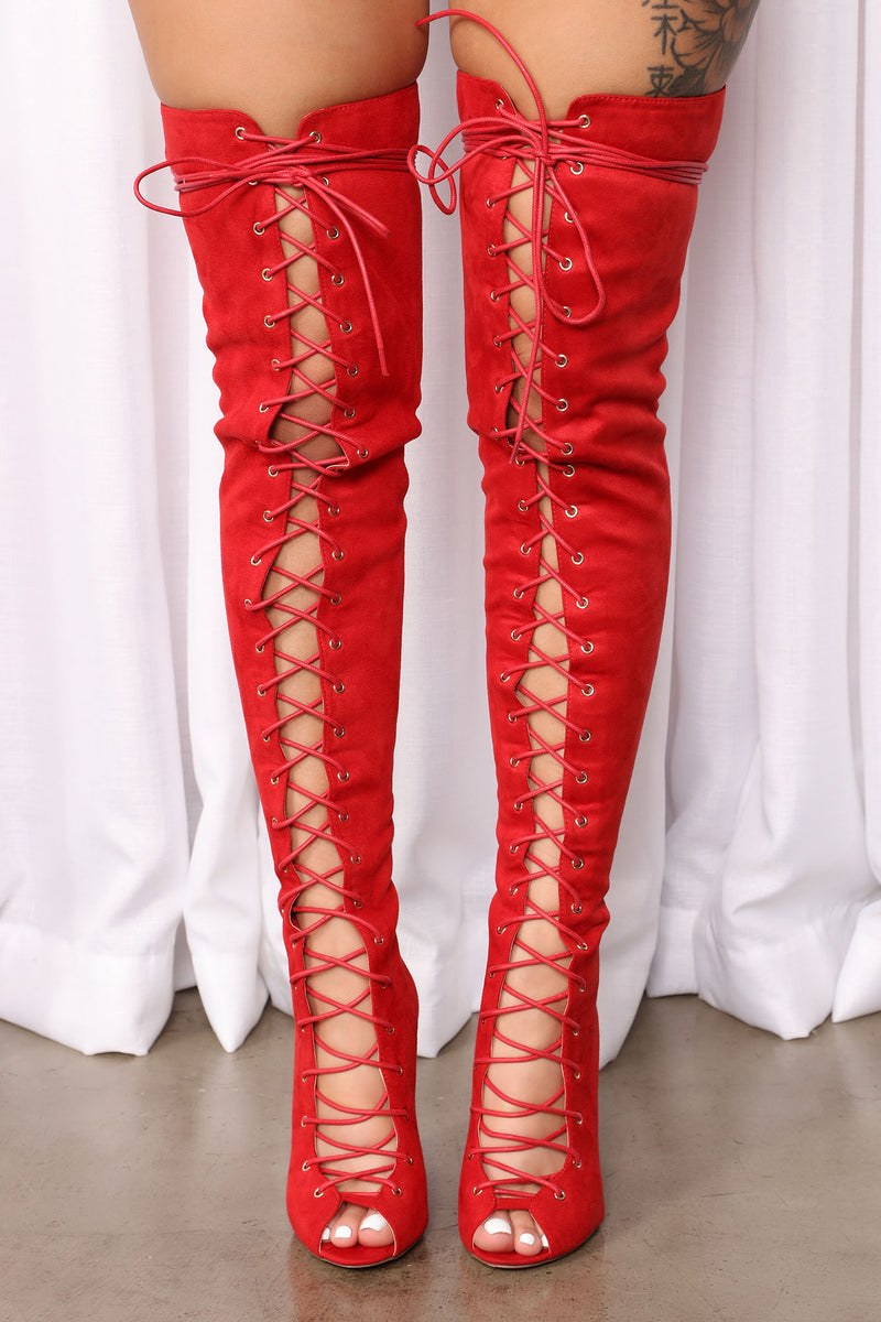Living Legacy Over The Knee Boots Red Fashion Nova Shoes