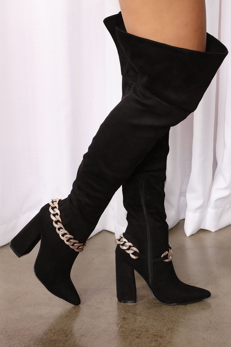 Fashion nova black thigh high boots on sale