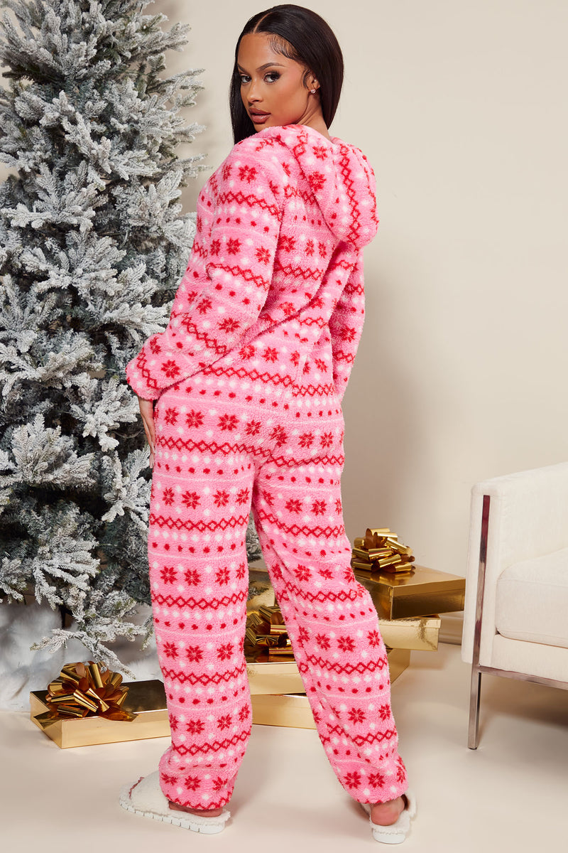 In The Holiday Spirt PJ Plush Jumpsuit Onesie Pink combo