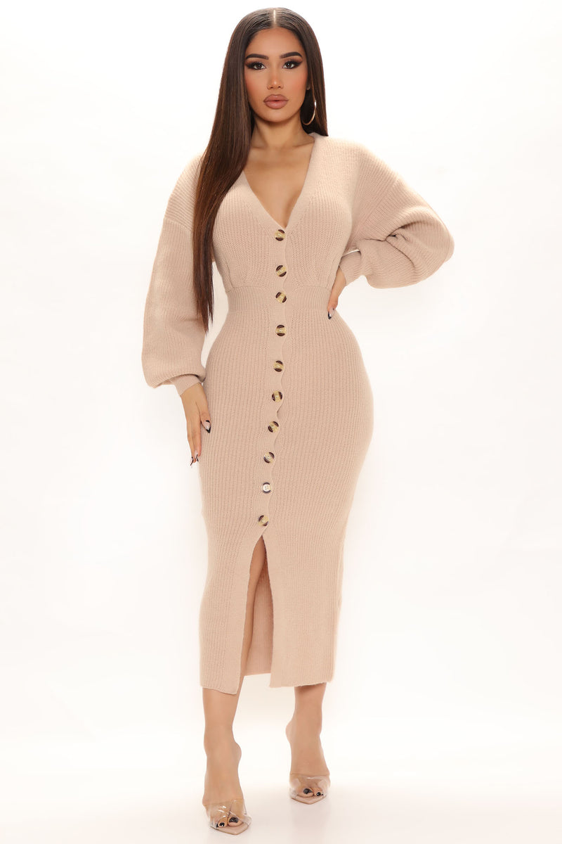 Serenity Sweater Midi Dress Taupe