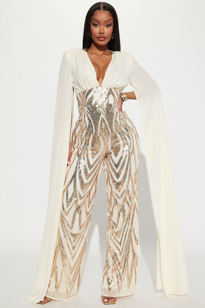 Lavish Life Sequin Jumpsuit Cream combo