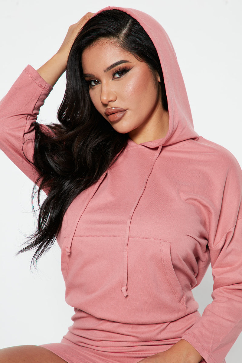Brina Hooded Mini Dress Rose