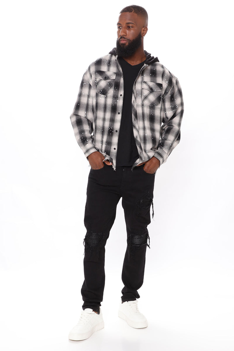 Hooded Flannel Long Sleeve Woven Top - Black/White | Fashion Nova, Mens  Shirts | Fashion Nova