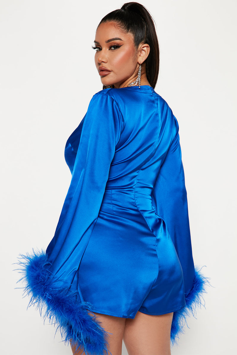 She's A Ten Satin Feather Romper - Royal | Fashion Nova, Rompers ...