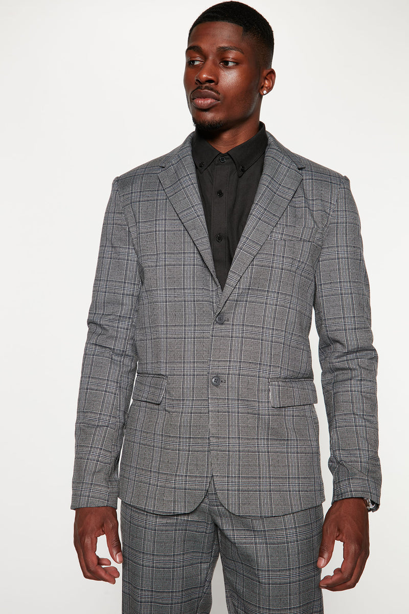 Boss Up Plaid Suit Jacket Grey combo Fashion Nova Mens