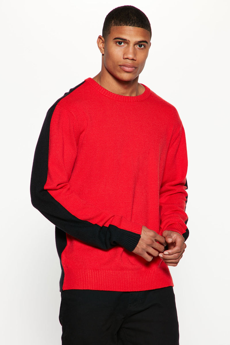 Black and red crew neck sweatshirt on sale