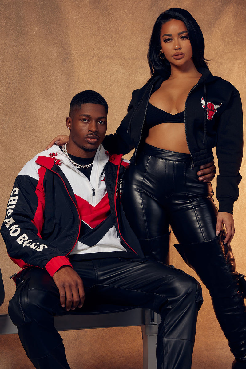 Bulls Cropped Zip Hoodie Black Fashion Nova Screens Tops and
