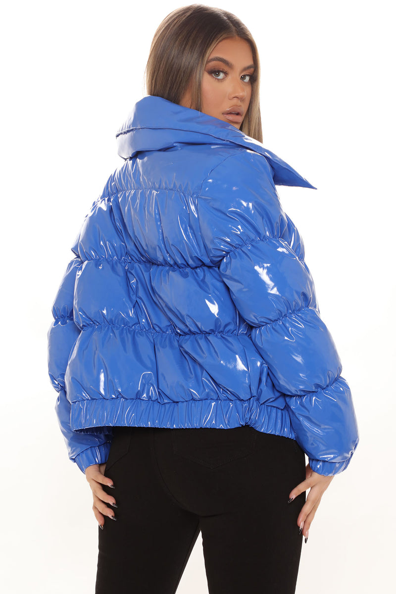 Texture Me Latex Puffer Jacket Royal