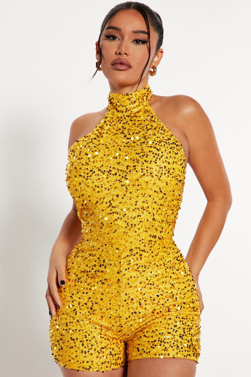 Yellow sequin jumpsuit store