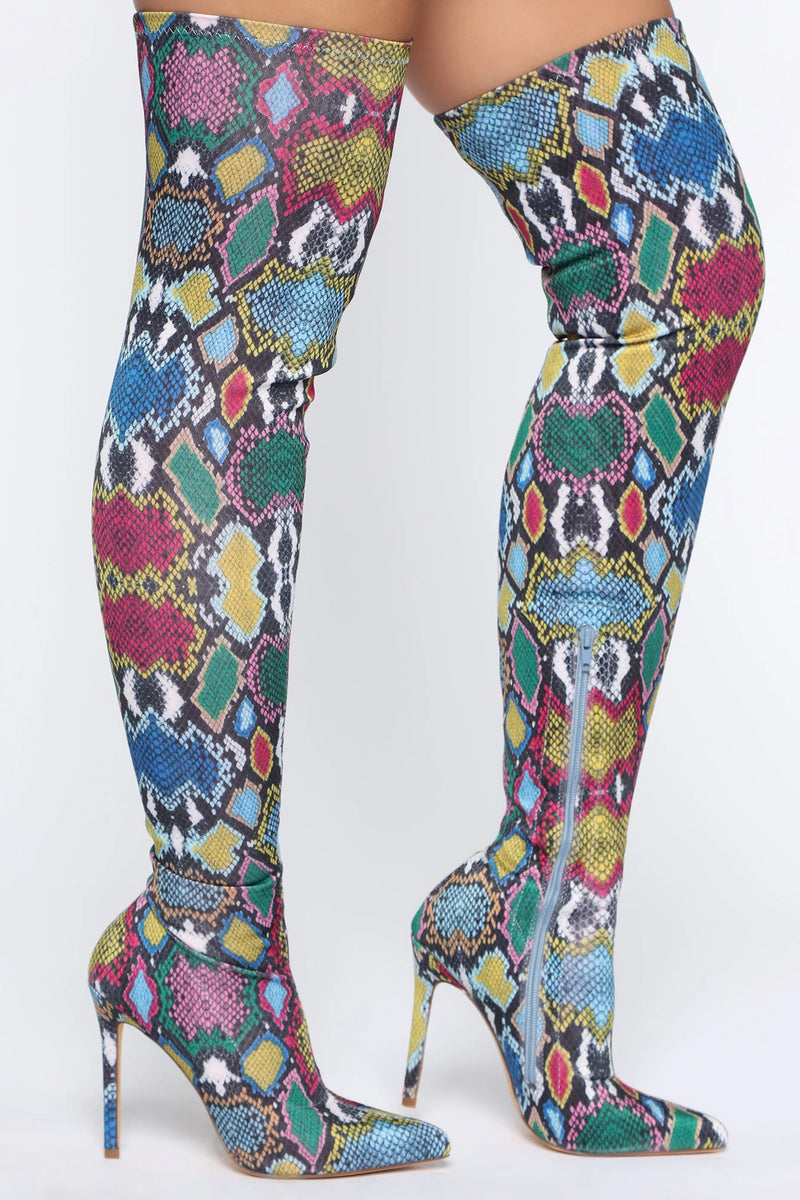 Multicolor sales snakeskin boots