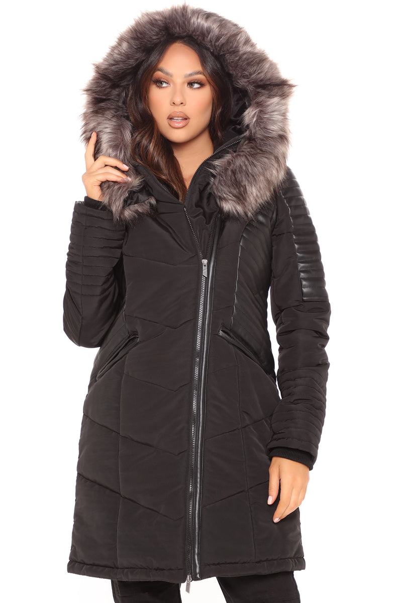 Linette fur hood coat black store