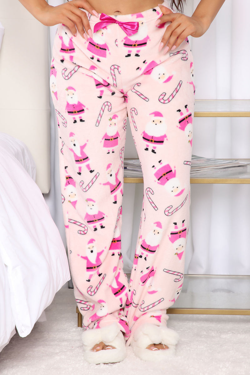 Candy Cane Santa Plush PJ Pants - Pink