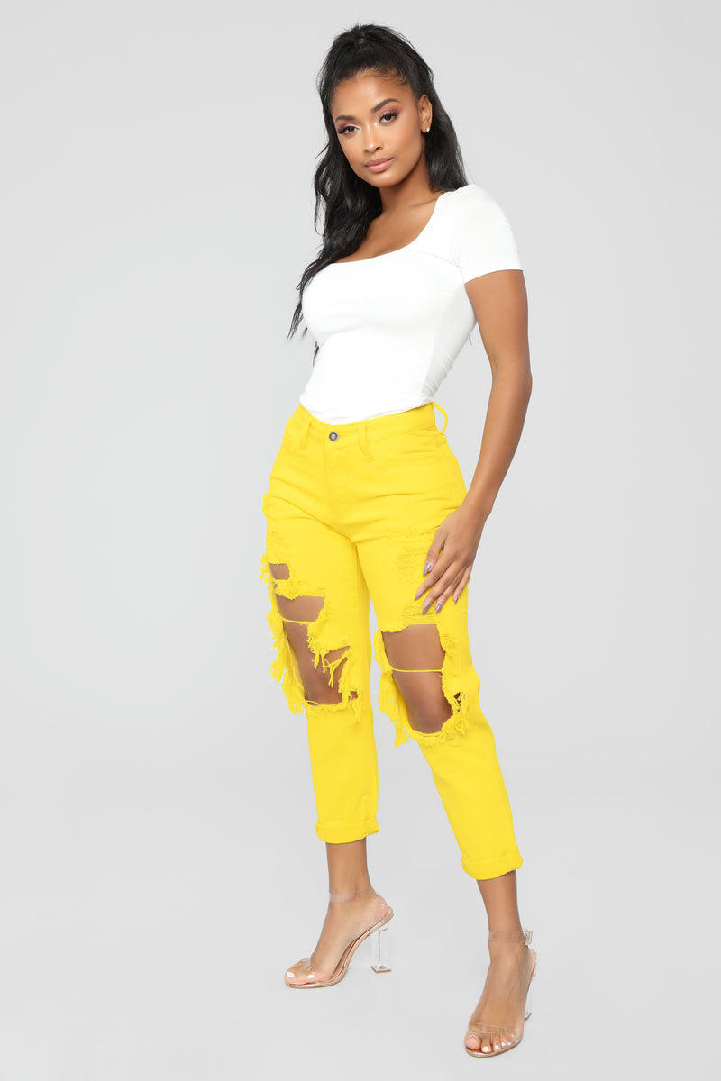 Big Expectations Rise Boyfriend Jeans - Yellow | Fashion Nova, Jeans | Fashion Nova