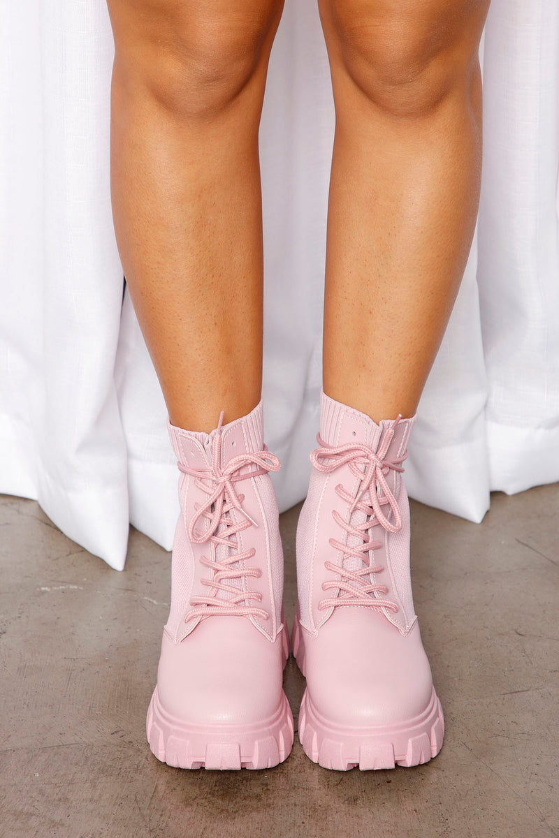 Pastel pink store combat boots