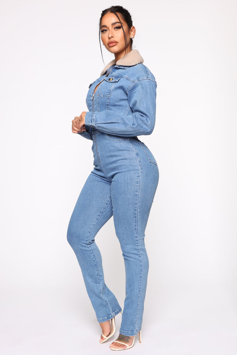 Altitude Sherpa Collar Denim Jumpsuit Medium Wash Fashion Nova, Jumpsuits Fashion Nova