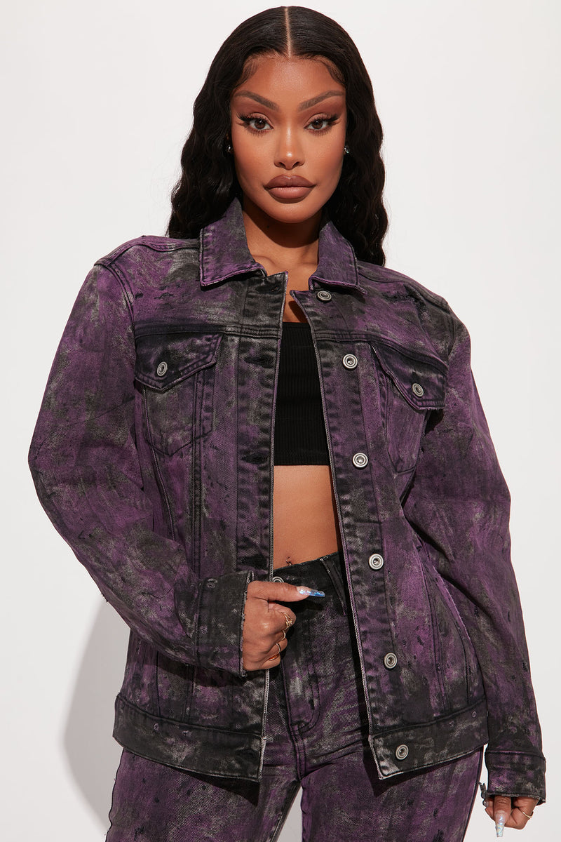 True Colors Painted Denim Trucker Jacket Black Purple