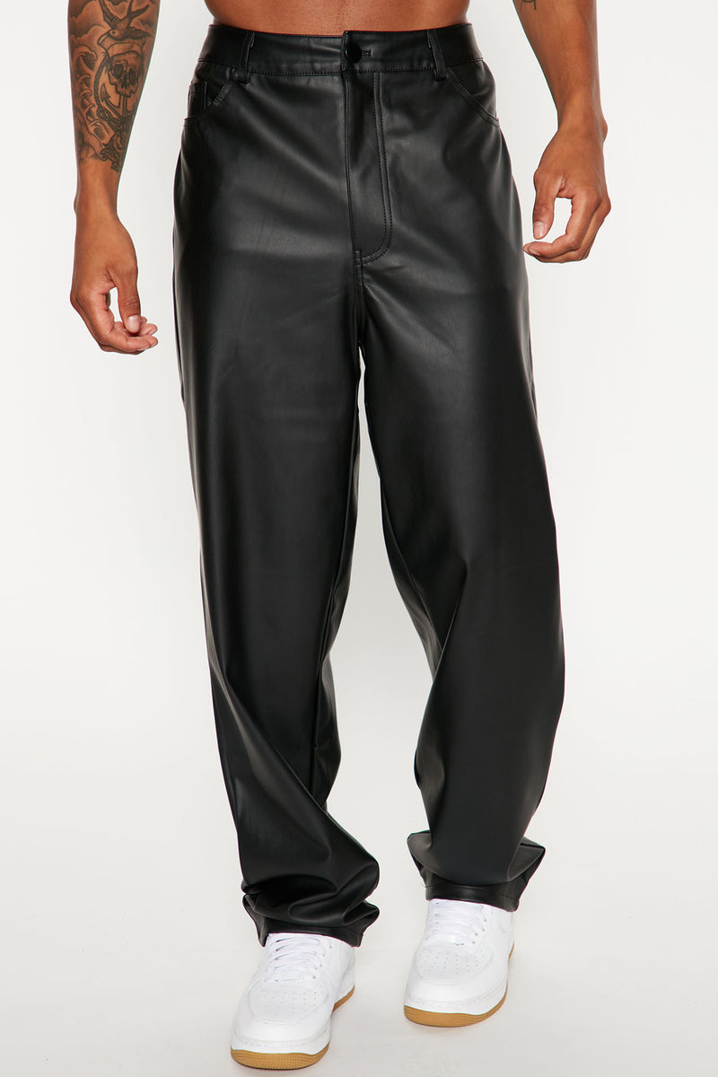 Take It Back Faux Leather Baggy Pants Black