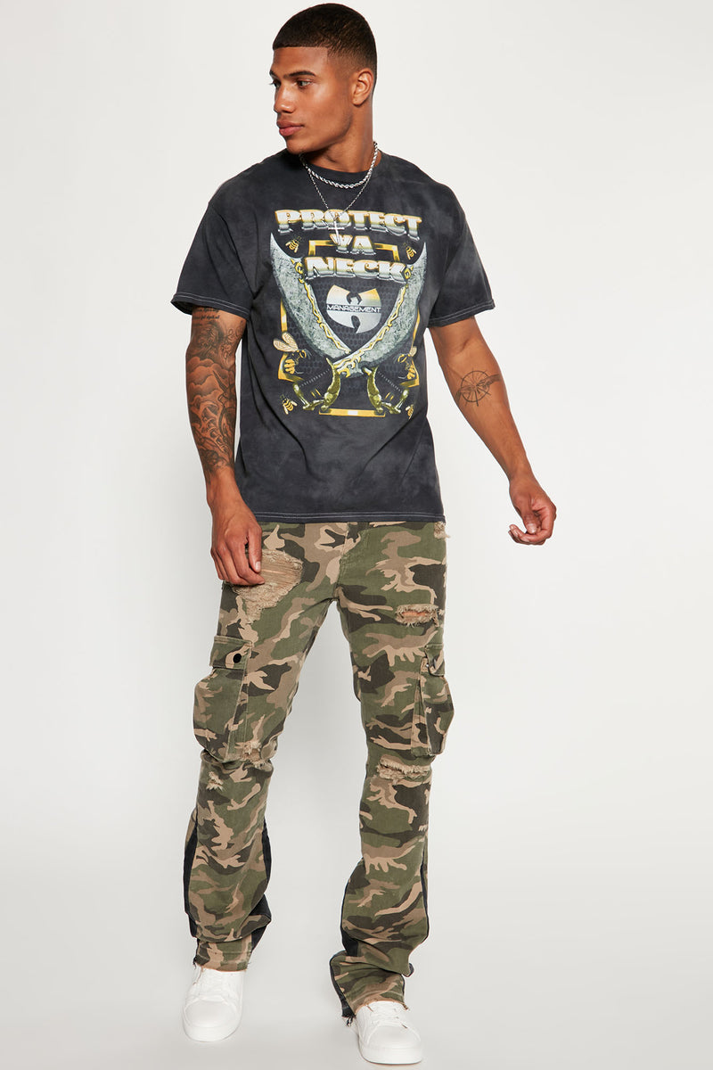 Contrast Skinny Stacked Flared Cargo Pants - Camouflage